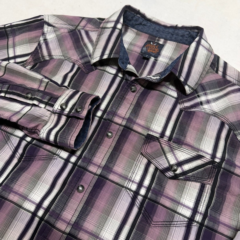 Moonshine Spirit Men Button Up Shirt Large Plaid Western Pearl Snap‎ Collar